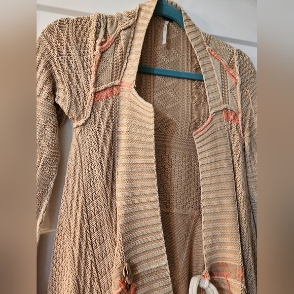 Free People Beige and Coral Knit Cardigan XS - Picture 2 of 5
